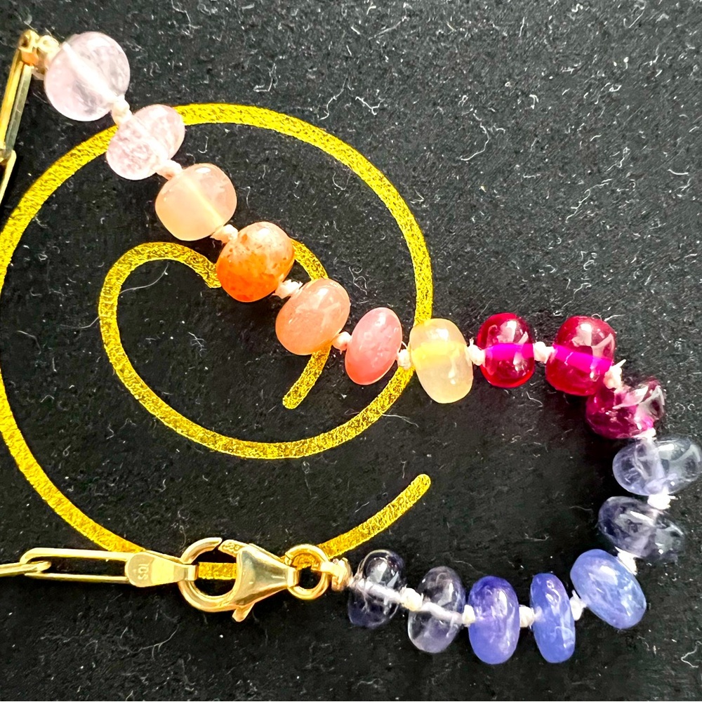 Semi precious stone bracelet with paper clip 14k gold detail.